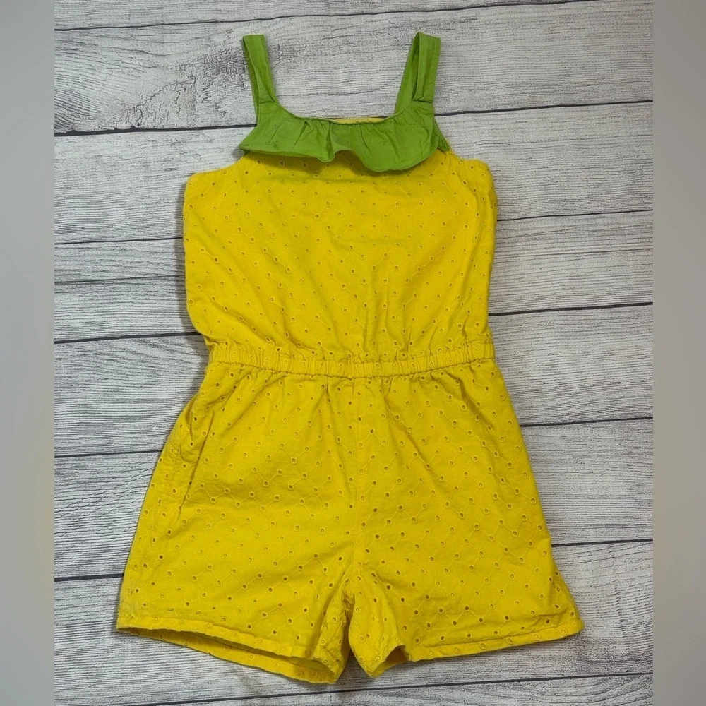 Gymboree Girls Yellow Eyelet Romper Size 8 Cotton Summer Outfit